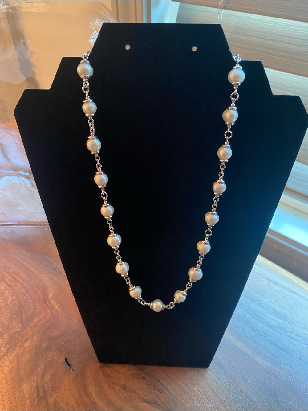 Sterling Silver Pearl Station Necklace